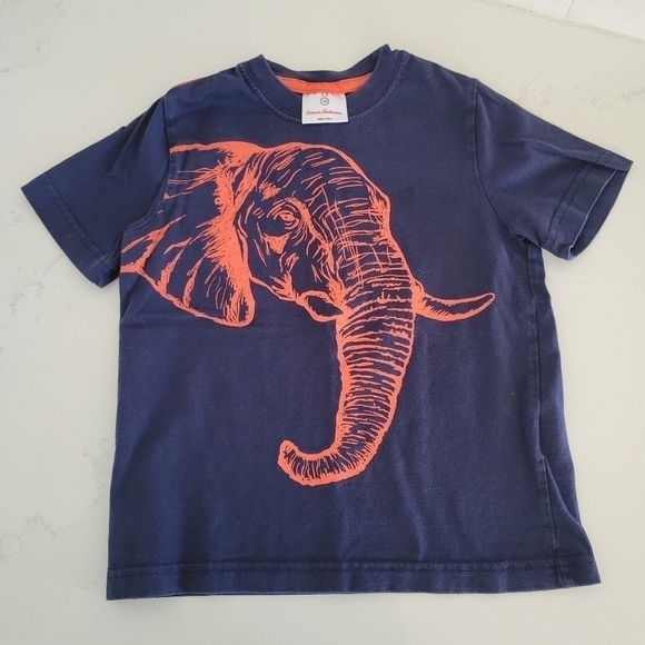 Hanna Andersson 100% Cotton Elephant Safari Tee T-Shirt Navy Blue Orange Size 5 - Picture 1 of 5